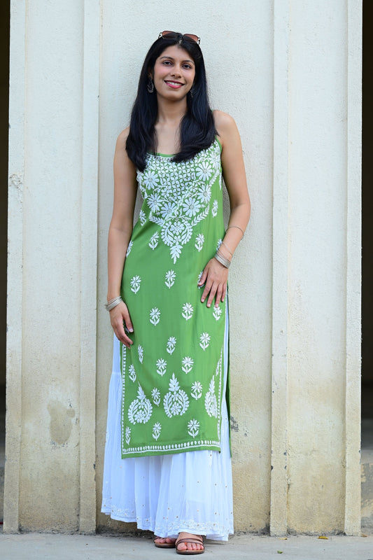 Effortless Elegance: The Olive Contrast Strappy Kurta from Sooti Dhaage
