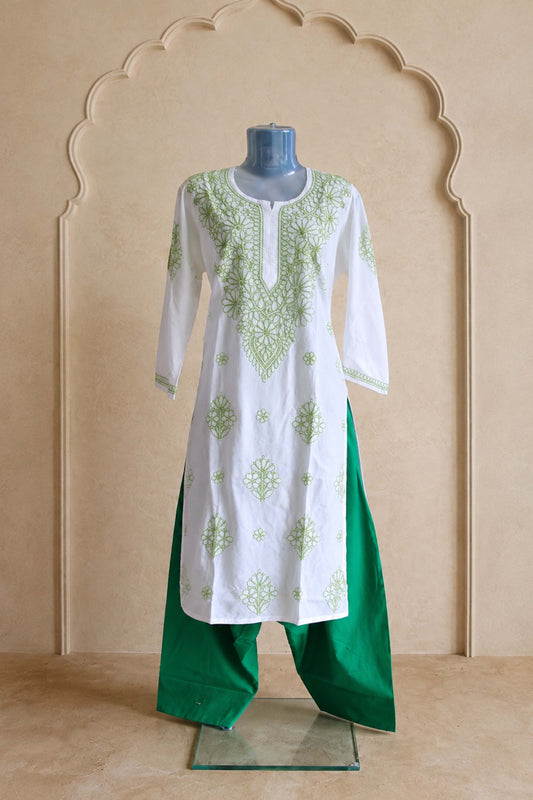 Independence Edition: Green, orange & White Floral Chikankari Farshi Salwar Suit