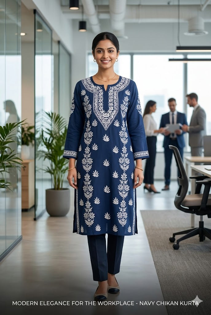 Modal A-Line Kurta – Hand Embroidered Ghaaspatti Kurti for Everyday Wear