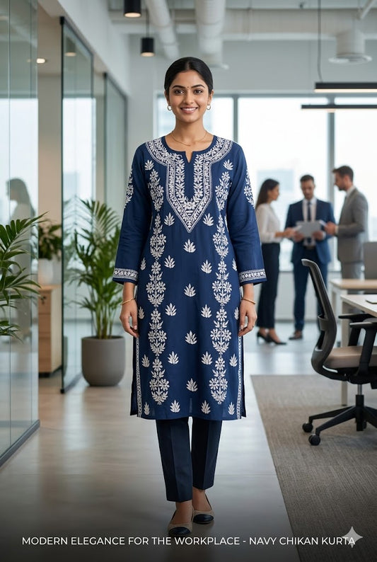 Modal A-Line Kurta – Hand Embroidered Ghaaspatti Kurti for Everyday Wear