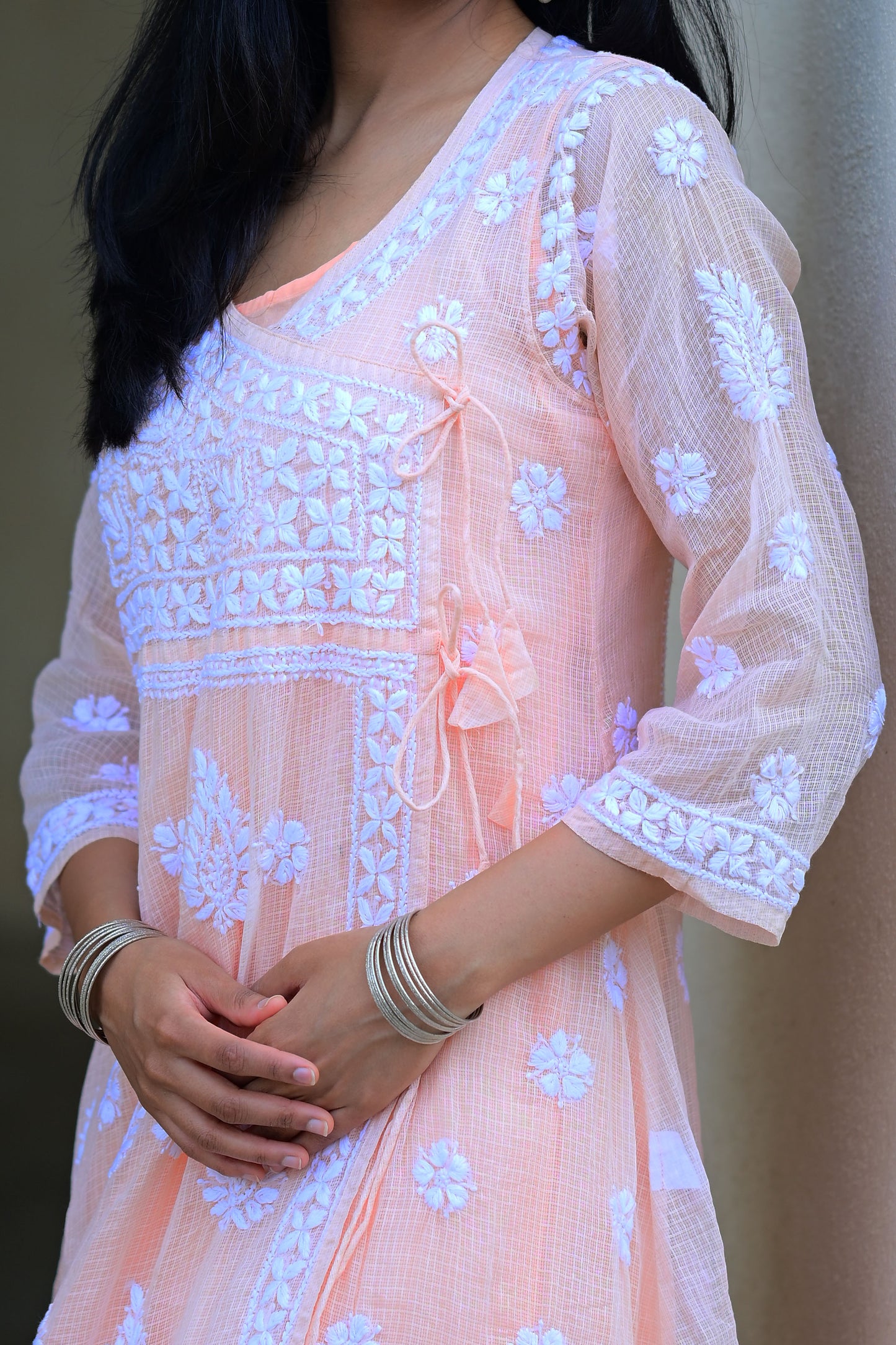 Chikankari Angrakha Anarkali – Hand Embroidered Kota Doria Cotton Kurta