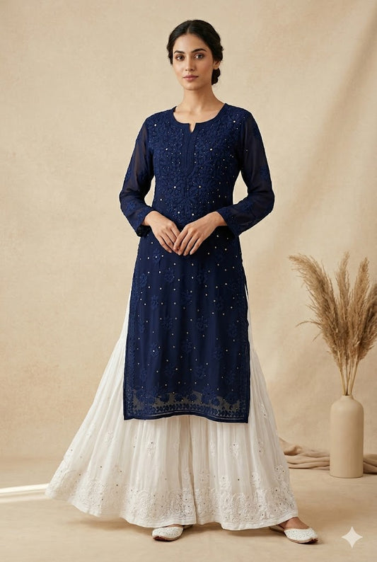 Midnight Azure Hand-Embroidered Kurta Set
