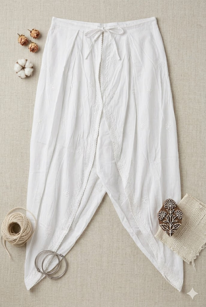 Hand-Chikankari Dhoti Pants with Pointed Hem