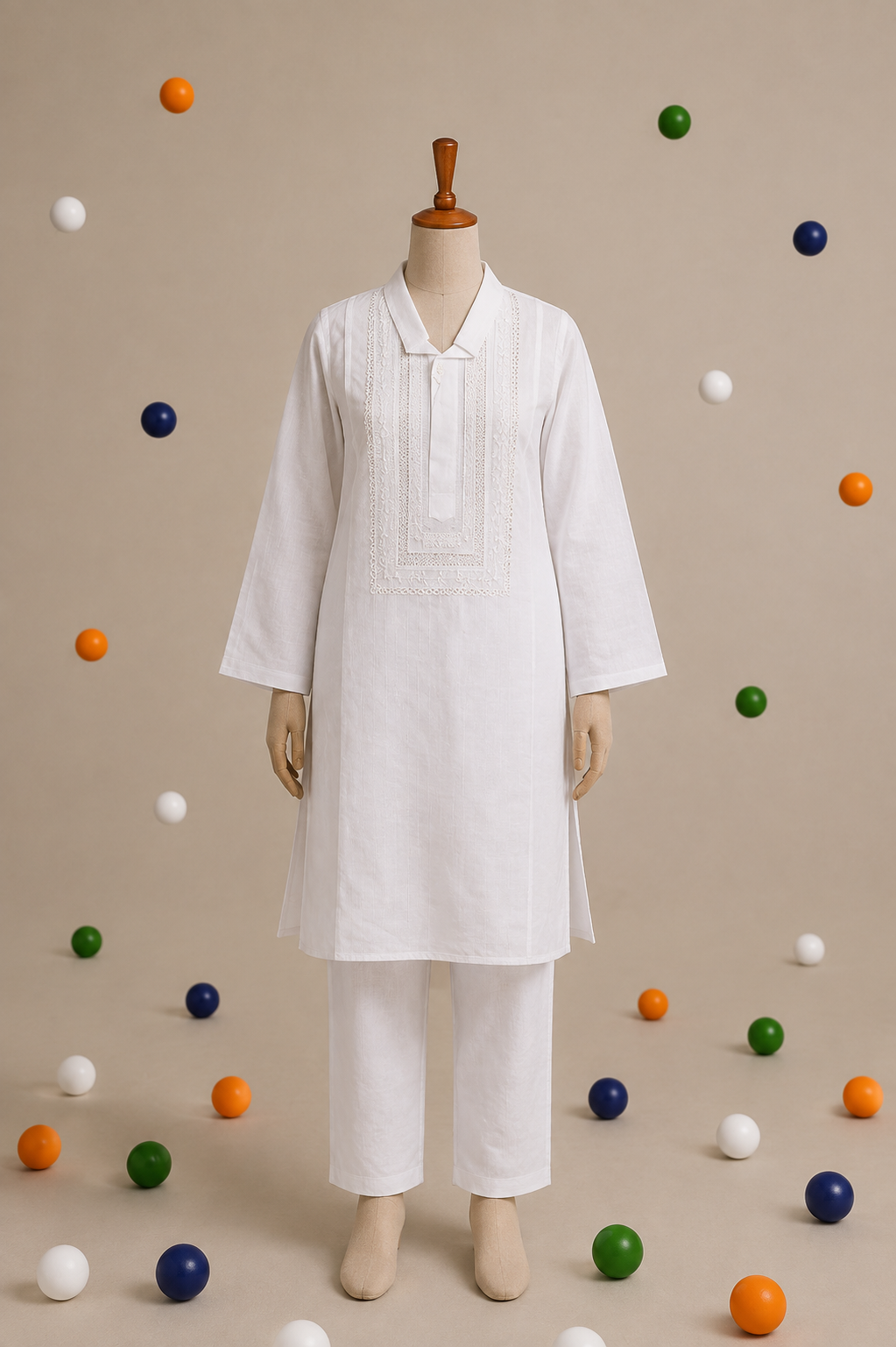 Independence Day collection - Collared chikankari kurta set for girls