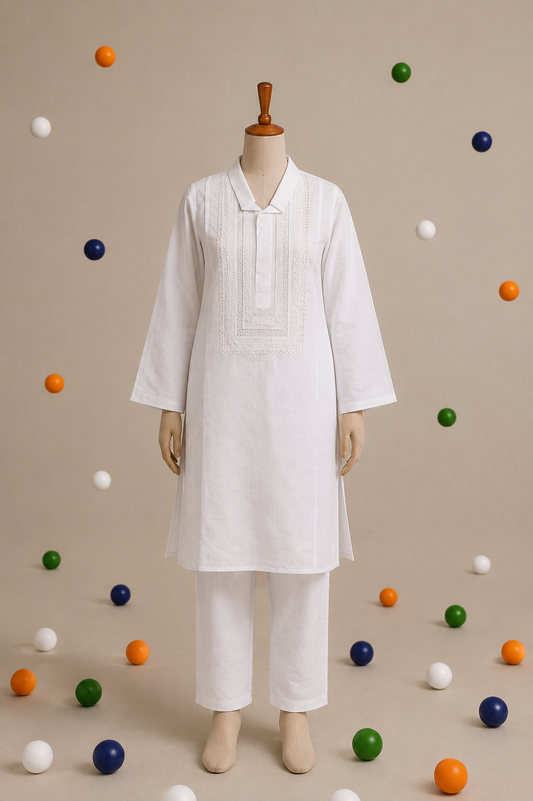 Independence Day collection - Collared chikankari kurta set for girls