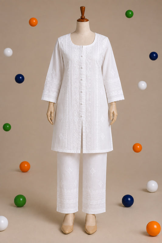 Independence Day collection - Girls 2 pc kurta set with chikankari embroidery