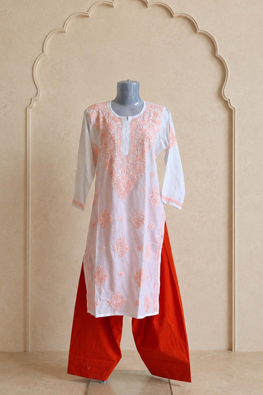 Independence Edition: Green, orange & White Floral Chikankari Farshi Salwar Suit