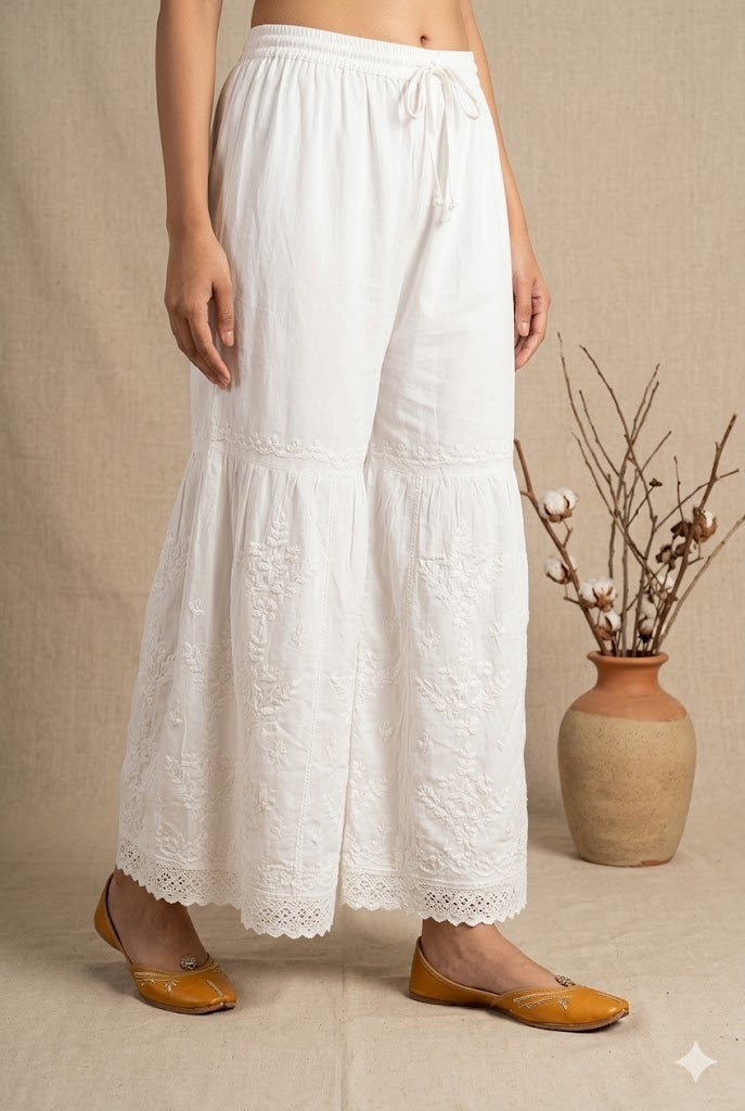 Hand-Chikankari Sharara with Lacework