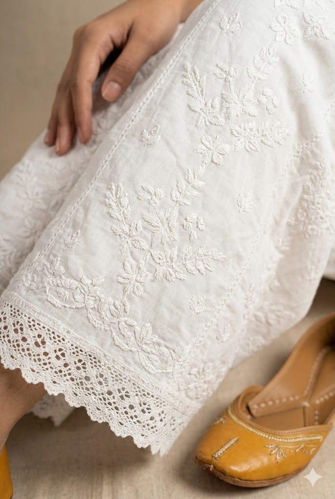 Hand-Chikankari Sharara with Lacework